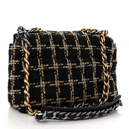 Chanel Tweed Quilted Medium Chanel 19 Flap Black Beige 3 of 12