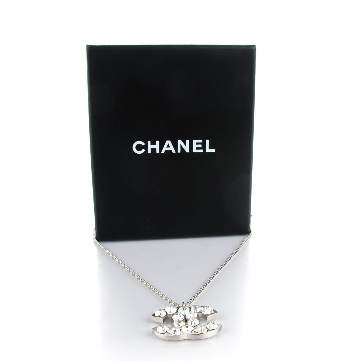 Crystal Heart CC Necklace Silver