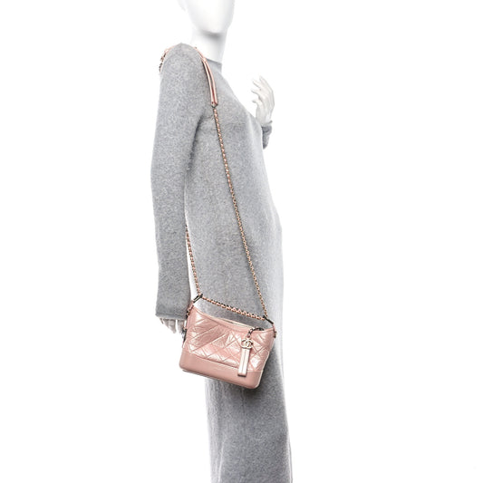 Iridescent Aged Calfskin Quilted Small Gabrielle Hobo Rose