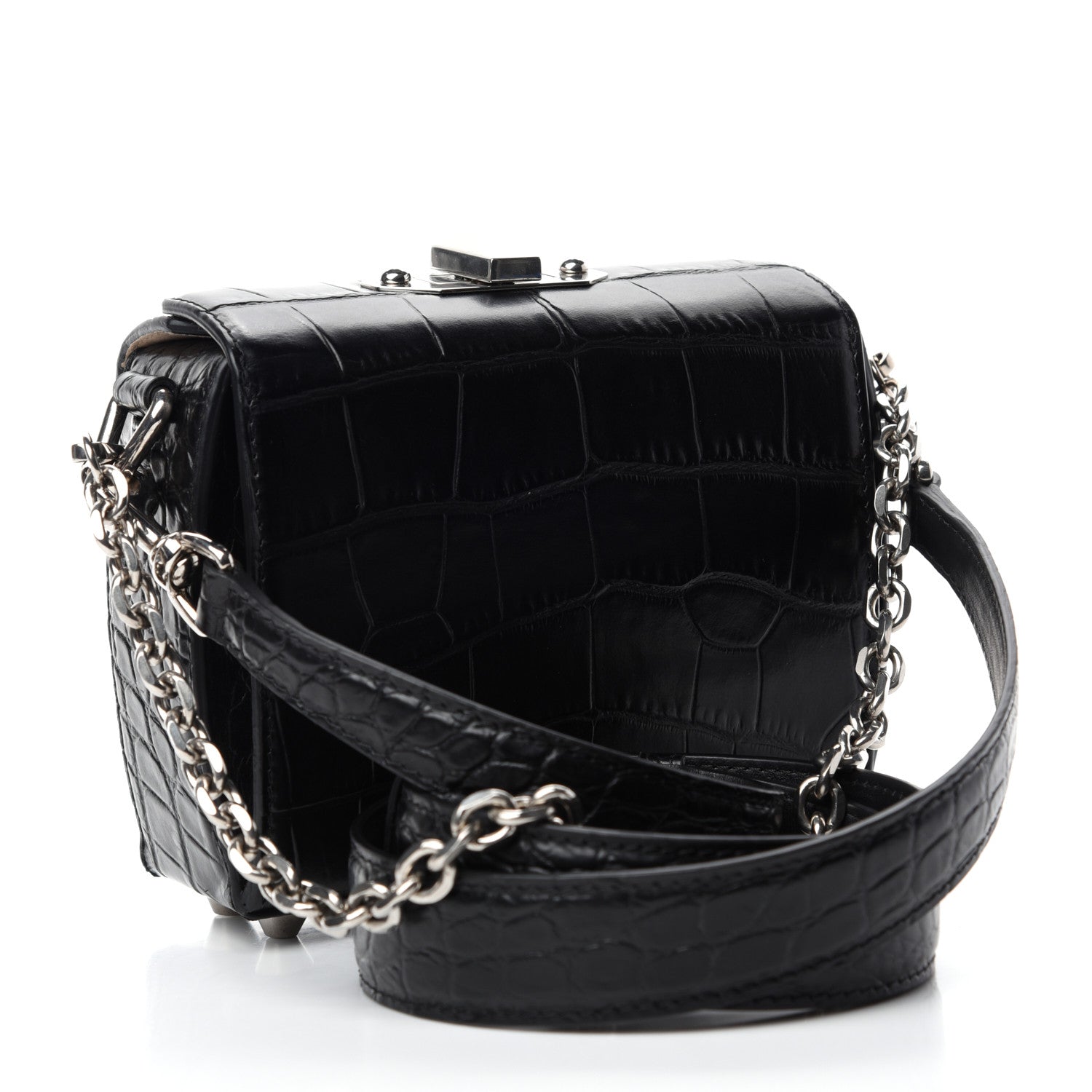 Alexander McQueen Calfskin Crocodile Embossed Box Shoulder Bag 16 Black 3 of 10