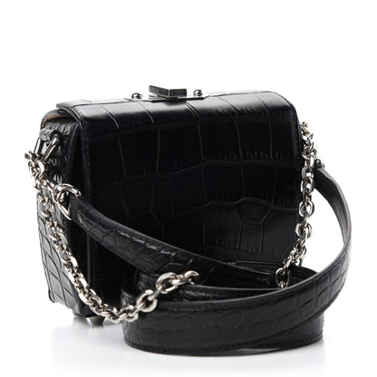 Alexander McQueen Calfskin Crocodile Embossed Box Shoulder Bag 16 Black 3 of 10