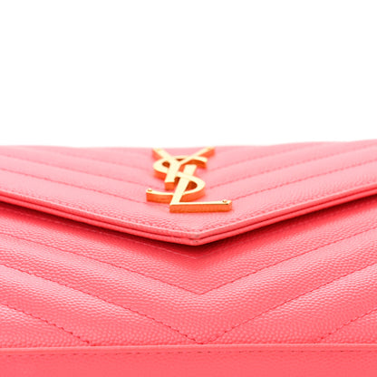 Saint Laurent Grain De Poudre Matelasse Chevron Monogram Chain Wallet Rose Clair 14 of 14