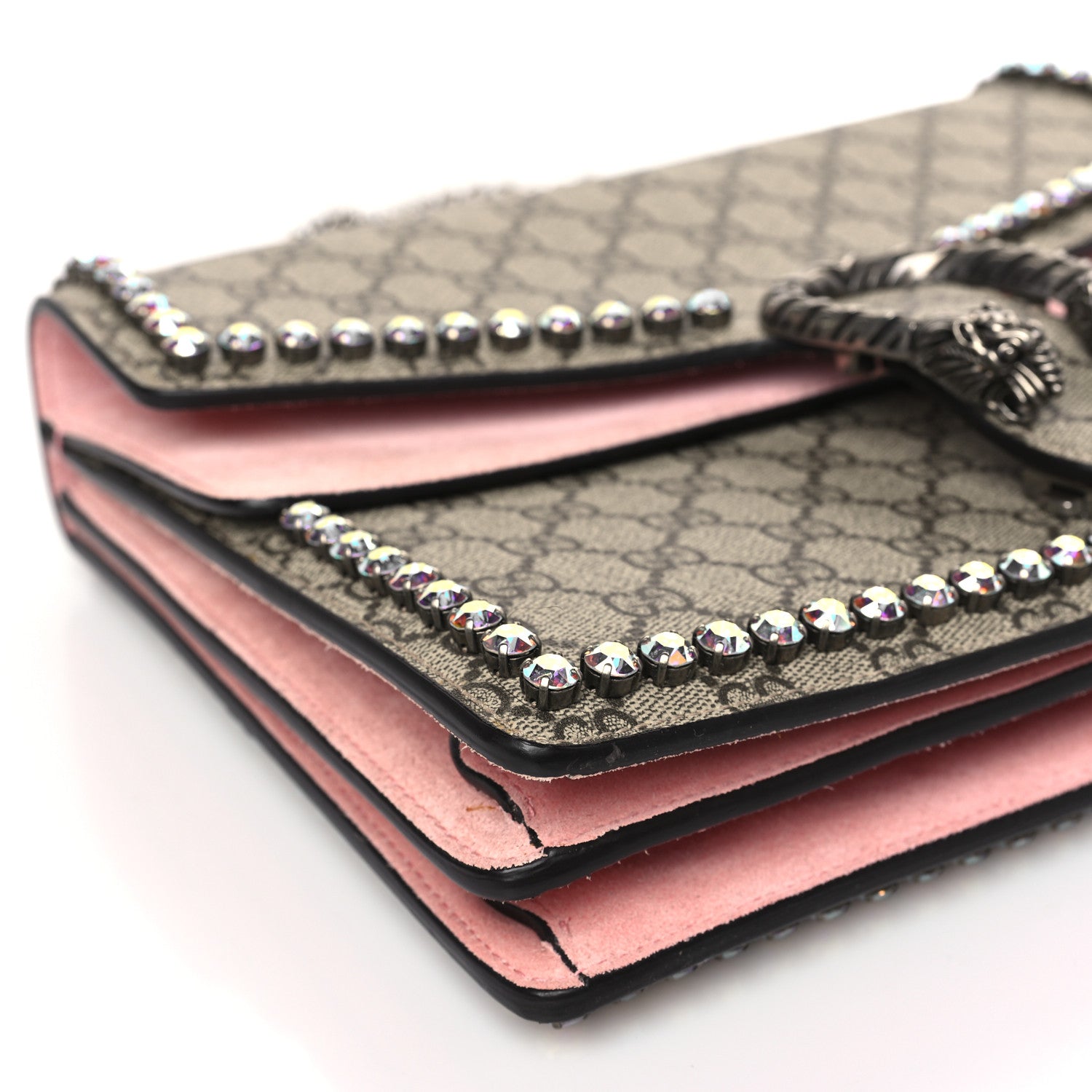 Gucci GG Supreme Monogram Suede Crystal Medium Dionysus Shoulder Bag Beige Ebony Light Peonia 8 of 9