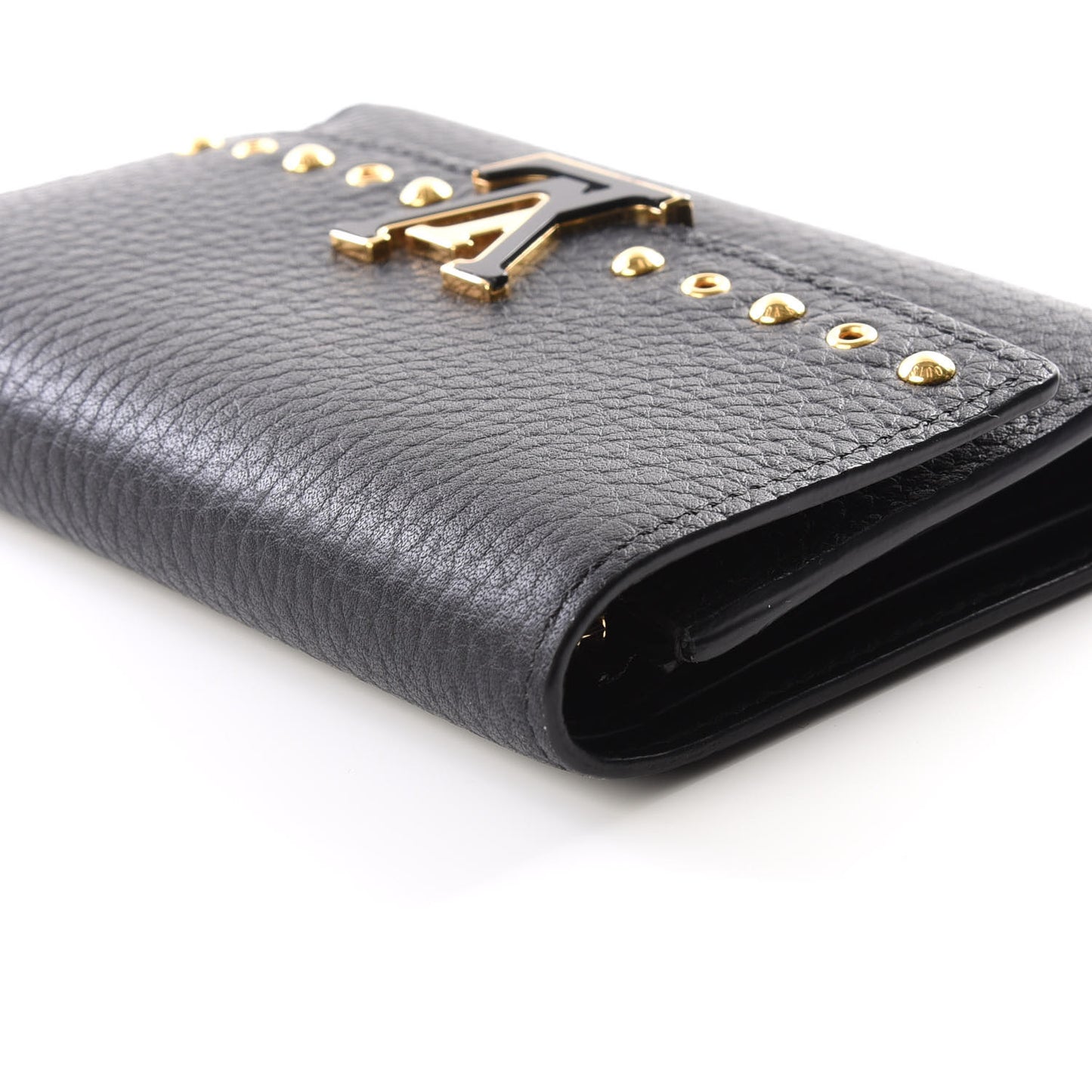 Taurillon Capucines Studded Compact Wallet Black