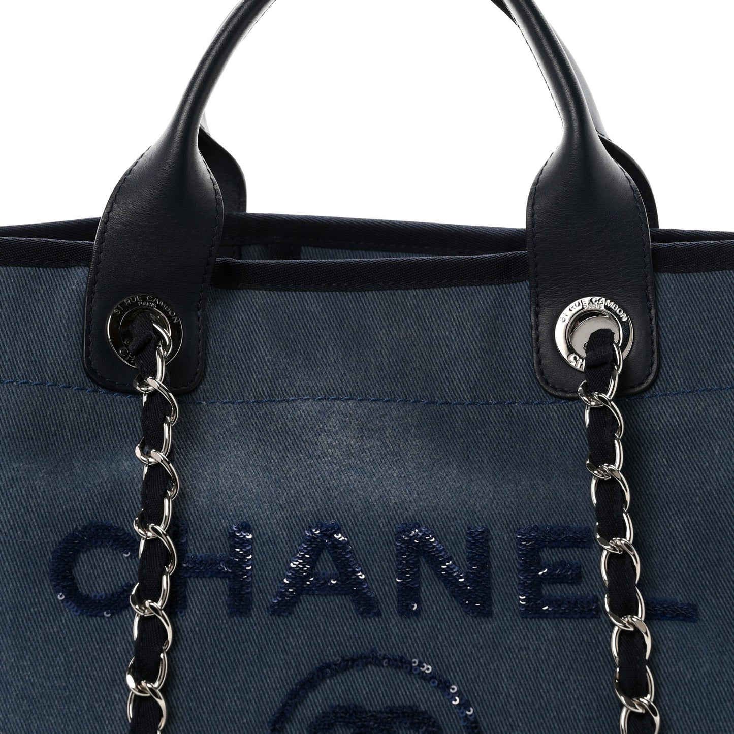 Canvas Sequin Medium Deauville Tote Navy