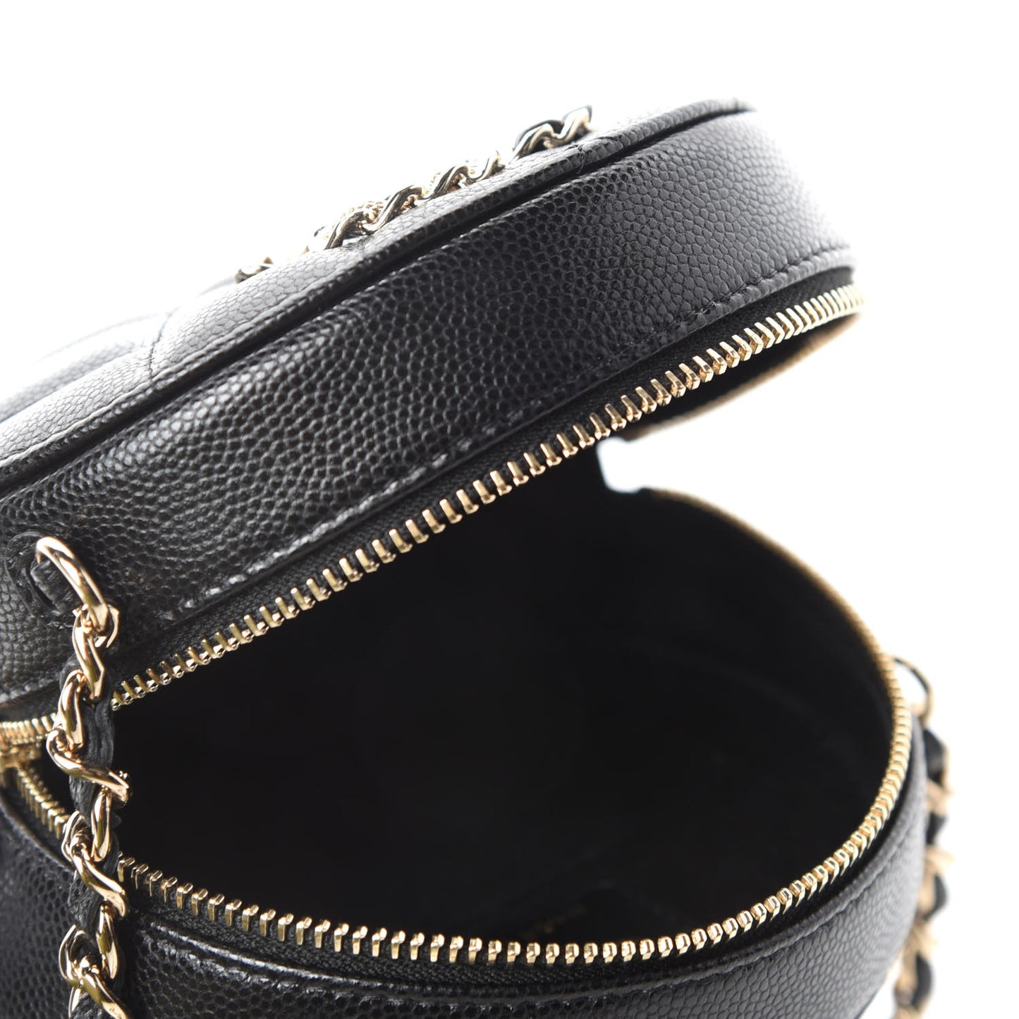 Caviar Quilted French New Wave Round Clutch With Chain Black