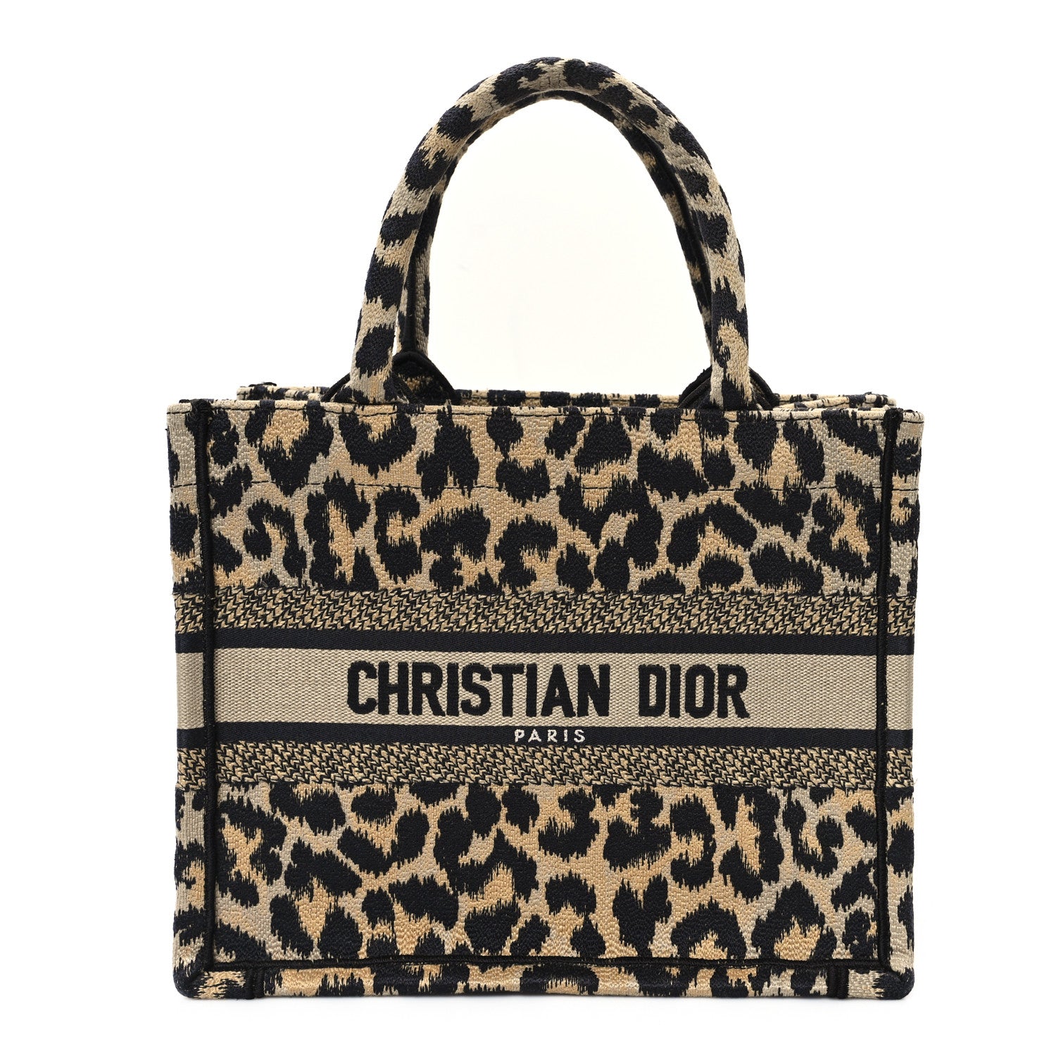 Christian Dior Canvas Mizza Embroidered Small Leopard Book Tote Beige 1 of 12