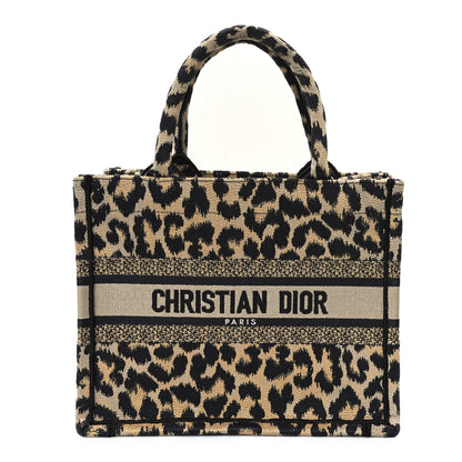 Christian Dior Canvas Mizza Embroidered Small Leopard Book Tote Beige 1 of 12