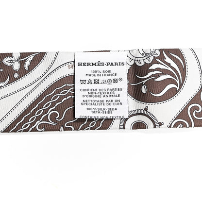 Hermes Silk Festival Des Amazones Bandana Fringed Twilly Craie Brun 3 of 4