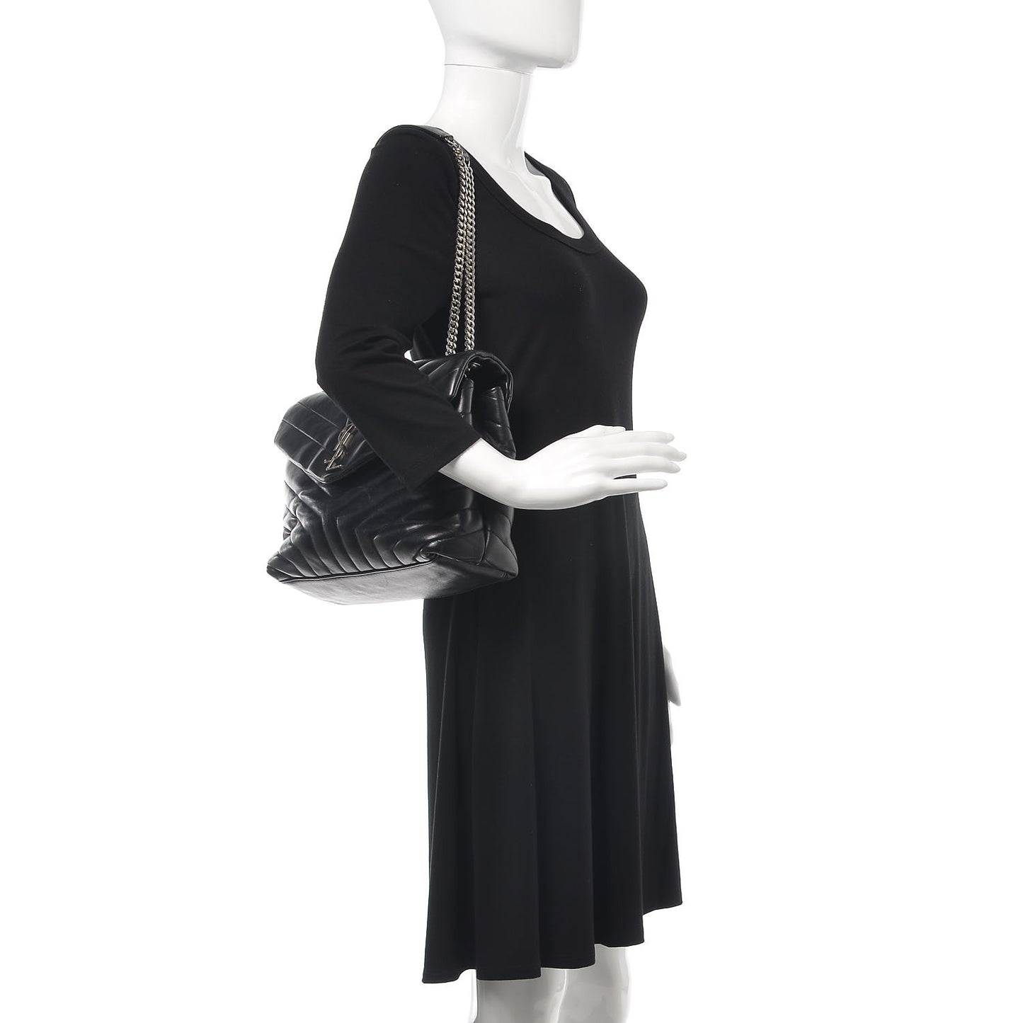 Calfskin Y Quilted Monogram Medium Loulou Chain Satchel Black