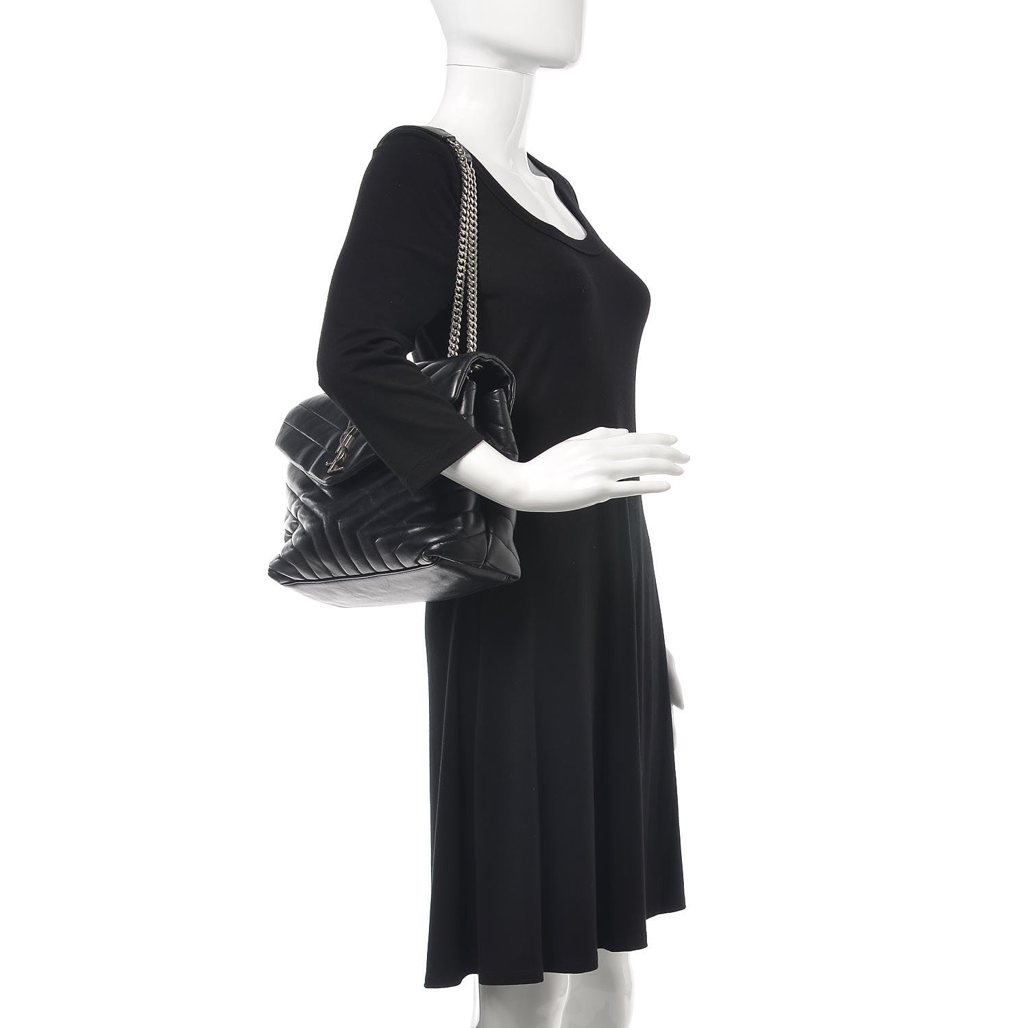 Saint Laurent Calfskin Y Quilted Monogram Medium Loulou Chain Satchel Black 2 of 17