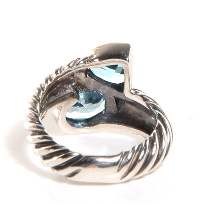 David Yurman Sterling Silver 18k Gold Blue Topaz Bypass Renaissance Ring 6.25 3 of 5
