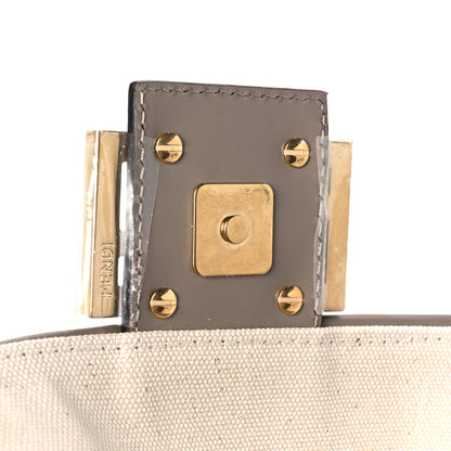 Fendi Canvas Vitello Seta FF Multicolor Embroidered Baguette Grezzo Multicolor Tortora 9 of 12