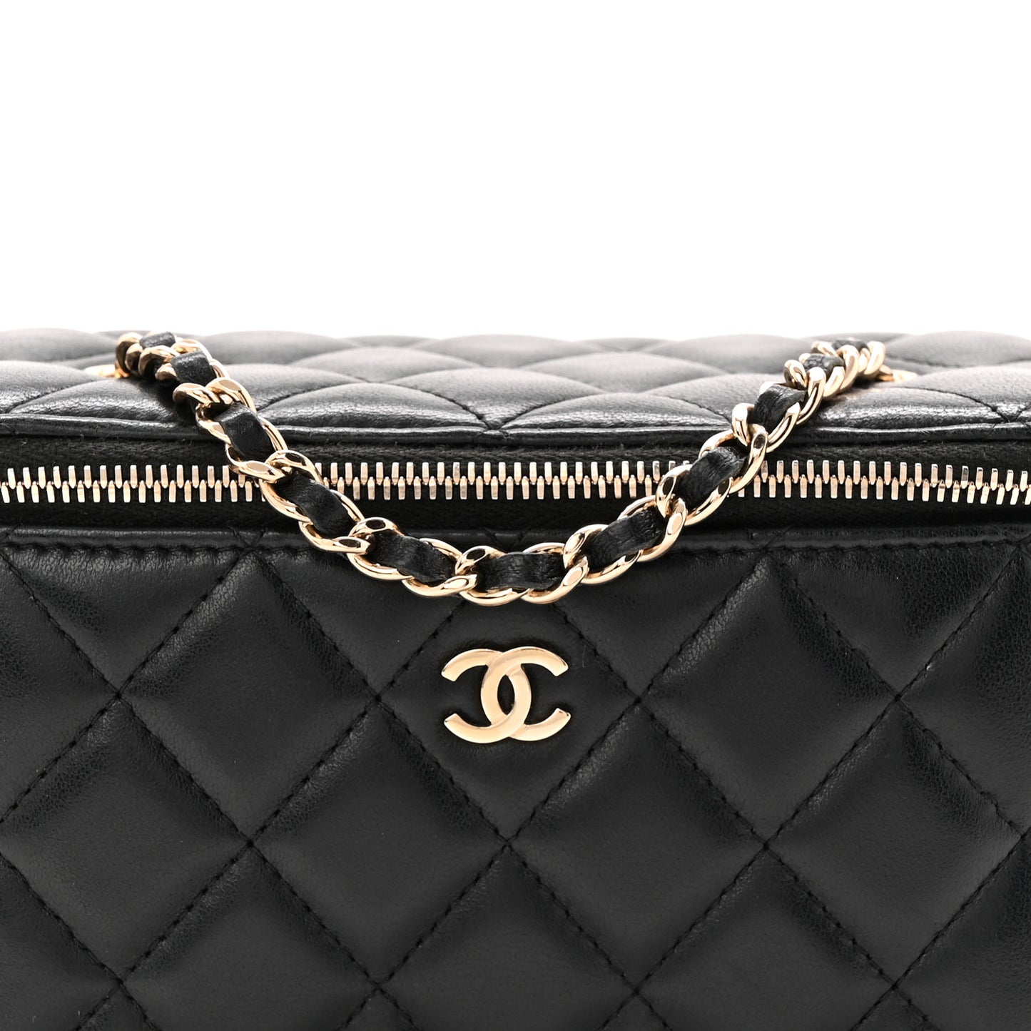 Lambskin Quilted Small Vanity Case With Chain Black