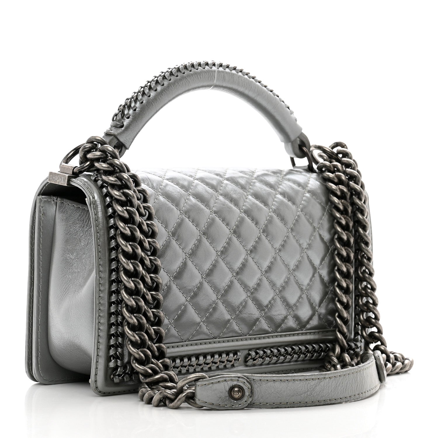 Chanel Metallic Aged Calfskin Quilted Medium Top Handle Boy Flap Silver 3 of 12