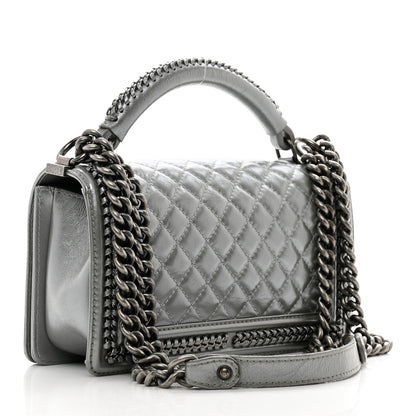 Chanel Metallic Aged Calfskin Quilted Medium Top Handle Boy Flap Silver 3 of 12