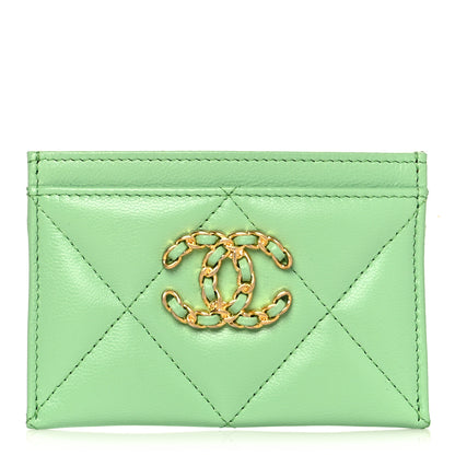 Chanel Shiny Goatskin Quilted Chanel 19 Card Holder Green 1 of 10
