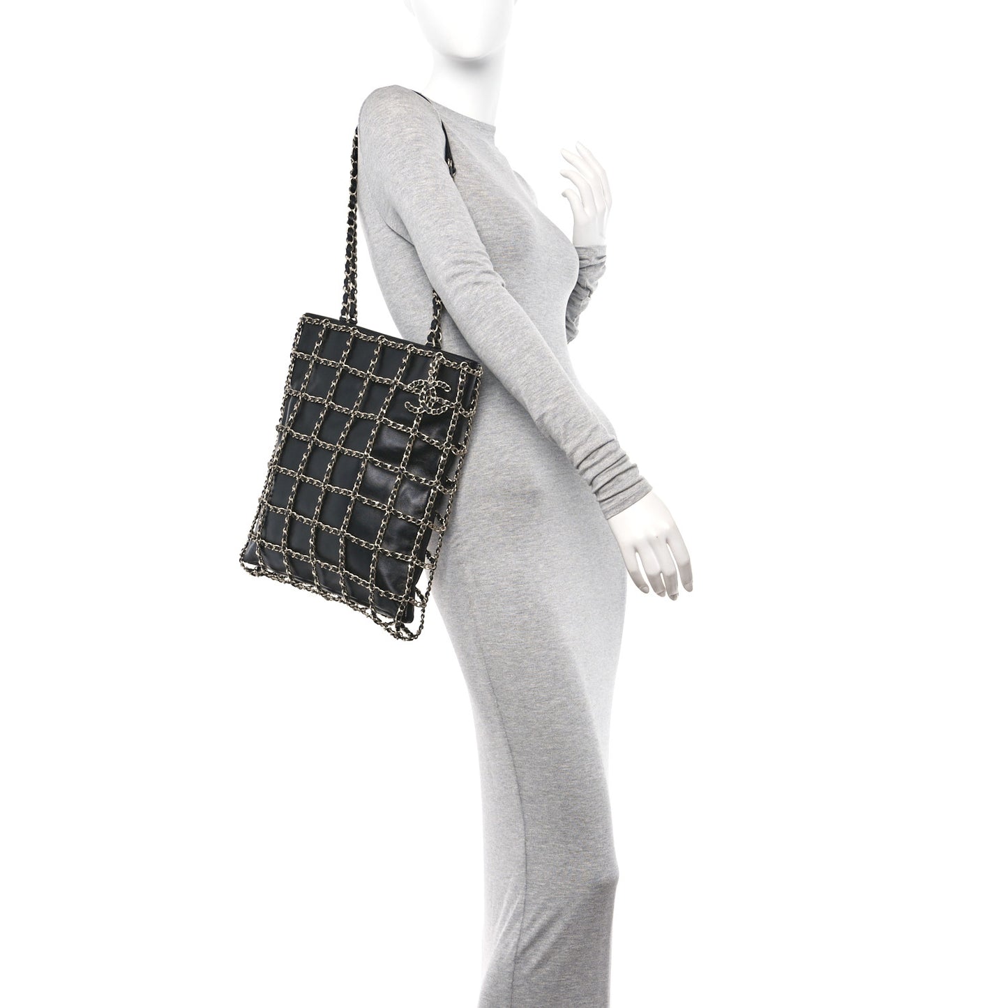 Lambskin Large Shopping Chain Tote Black