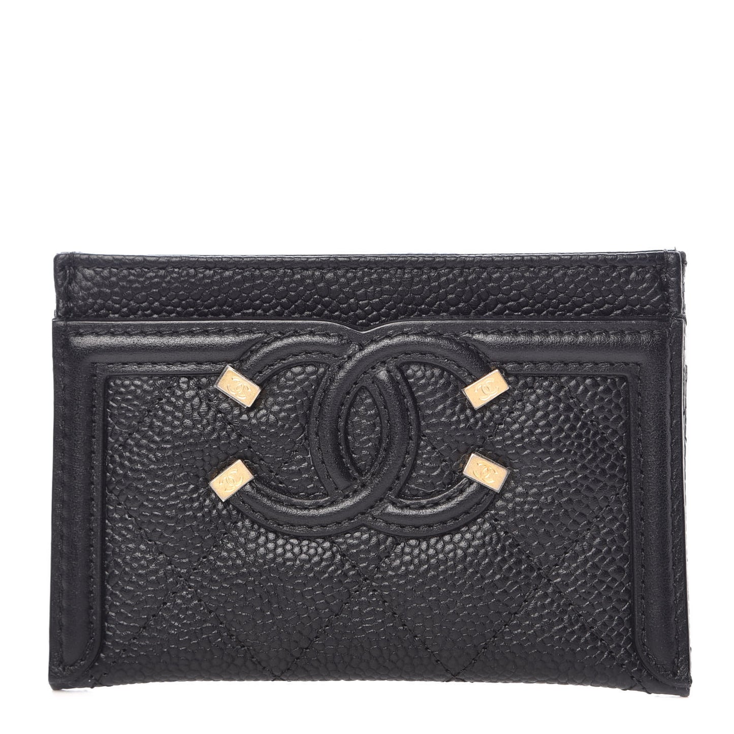 Caviar Quilted Filigree Card Holder Black