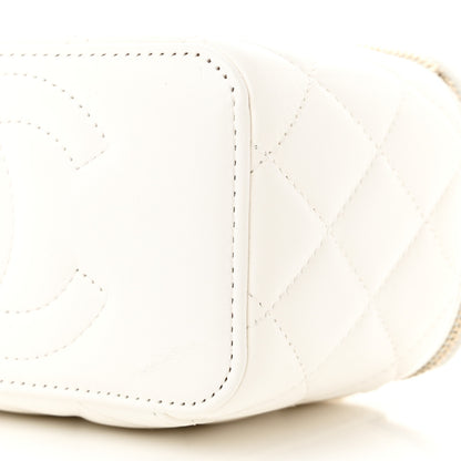 Chanel Lambskin Enamel Quilted Logo Small Vanity Case With Chain White 10 of 10