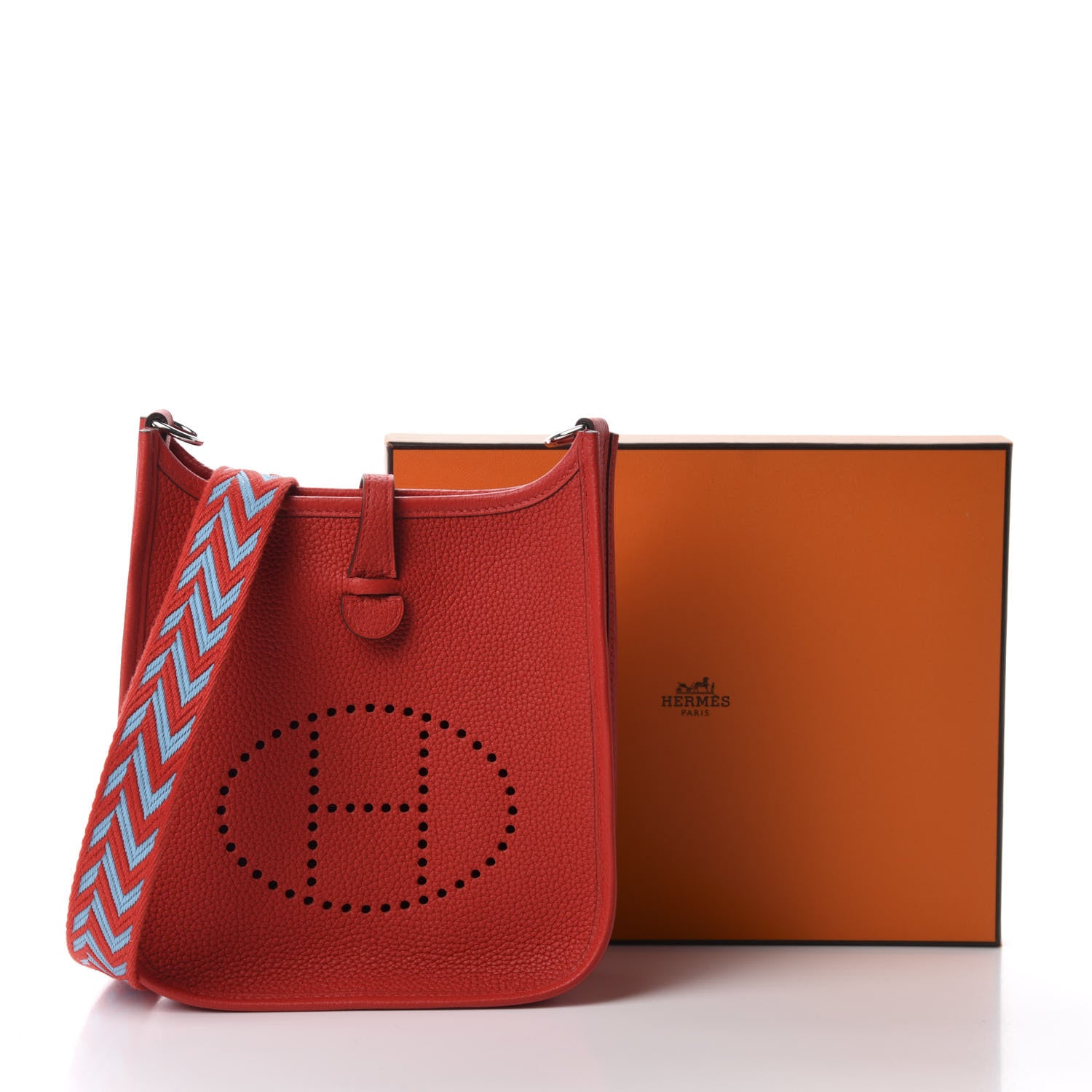 Hermes Taurillon Clemence Evelyne TPM Rouge De Coeur Bleu Du Nord 11 of 11