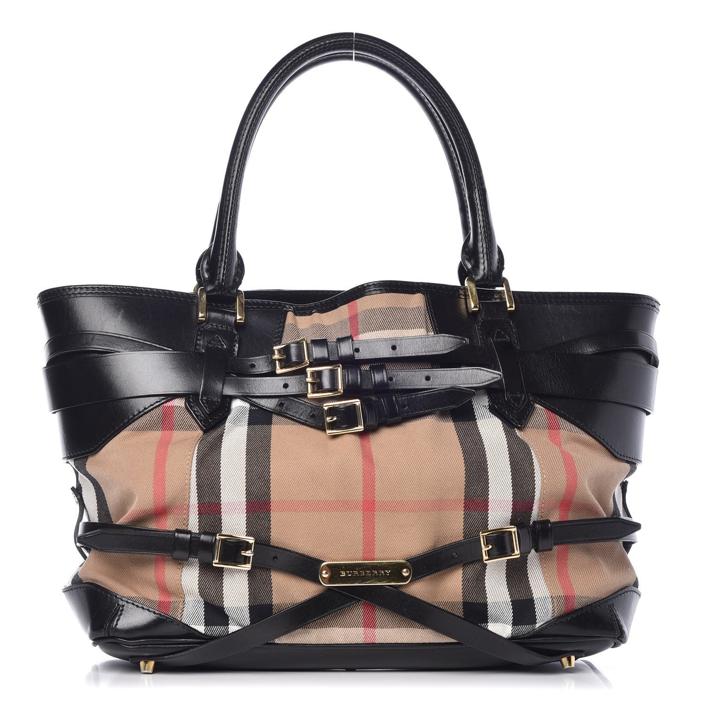 House Check Bridle Calfskin Medium Lynher Tote Black