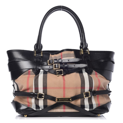 Burberry House Check Bridle Calfskin Medium Lynher Tote Black 1 of 11
