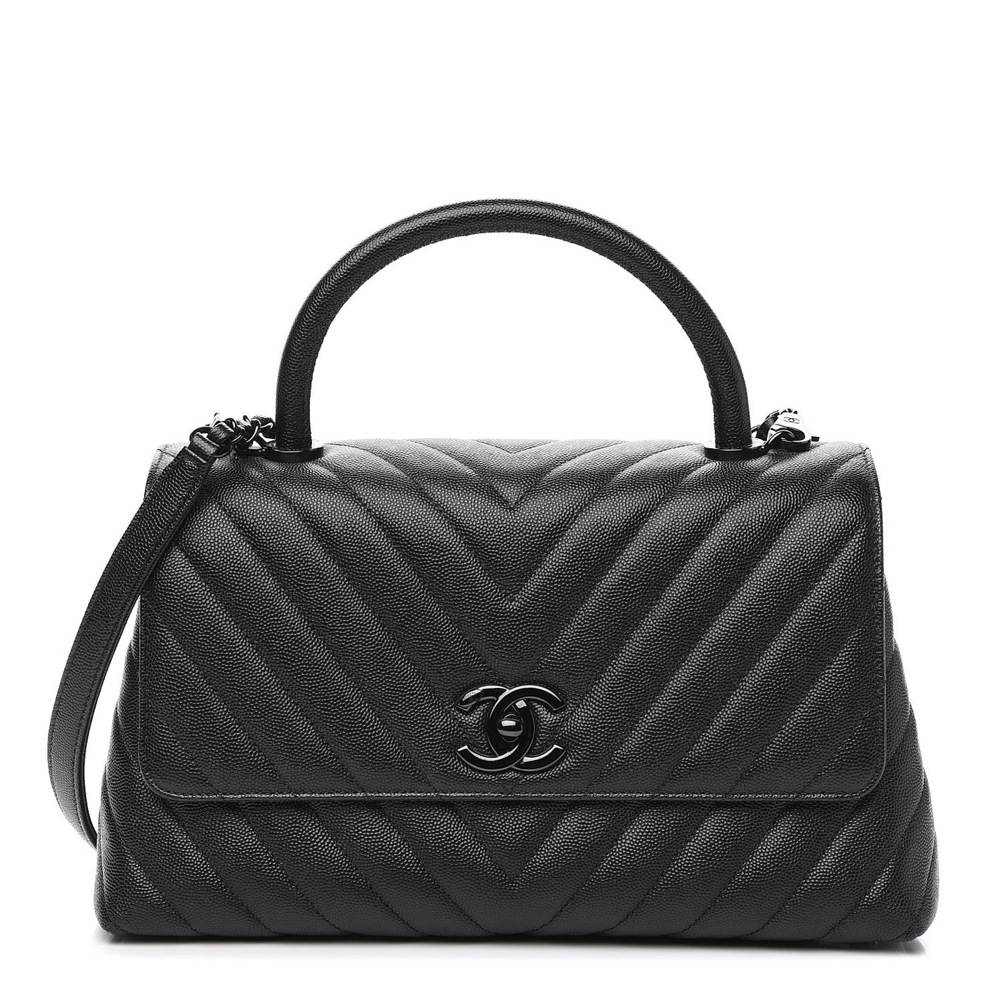 Caviar Chevron Quilted Small Coco Handle Flap So Black