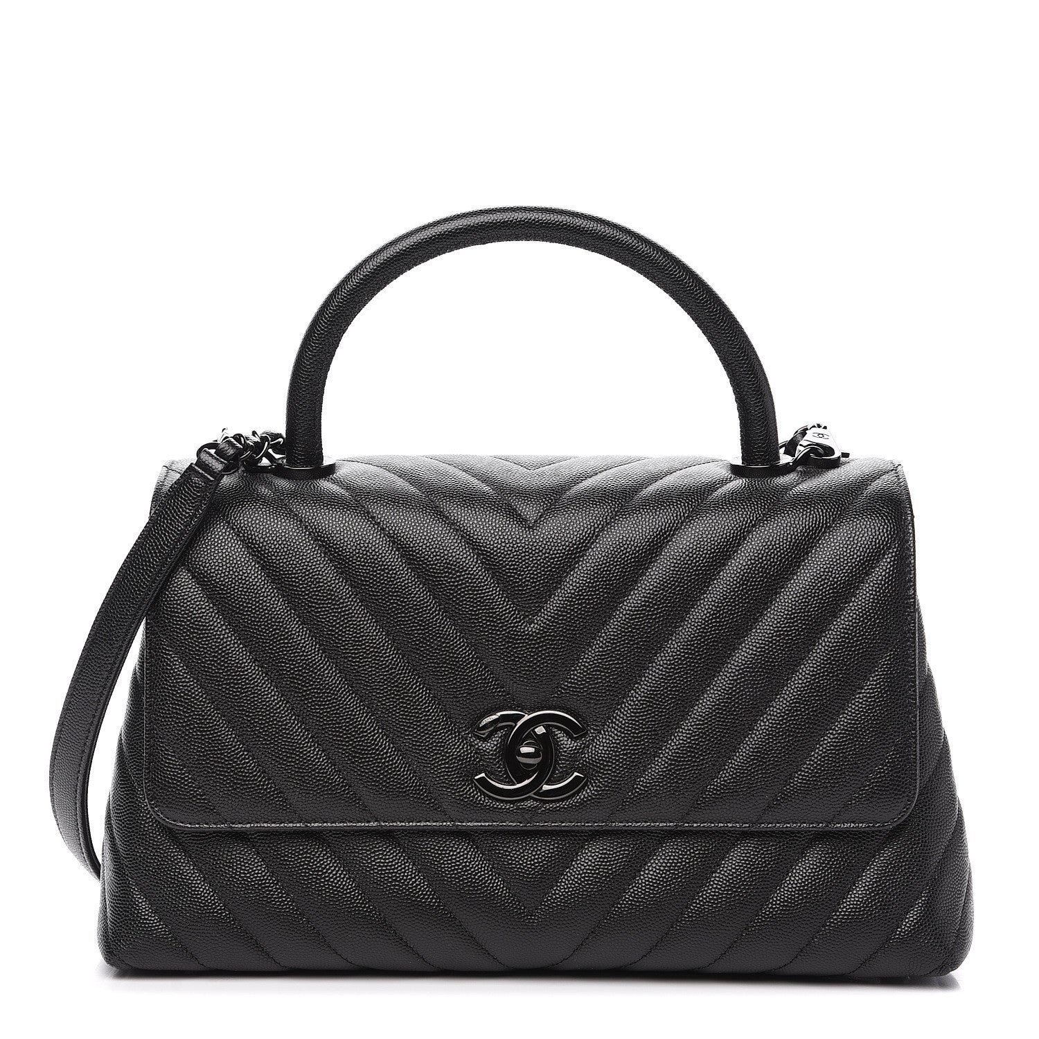 Chanel Caviar Chevron Quilted Small Coco Handle Flap So Black 1 of 10