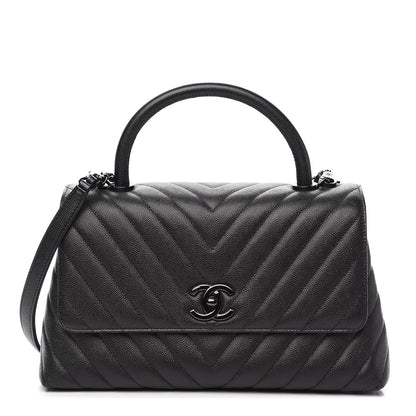 Chanel Caviar Chevron Quilted Small Coco Handle Flap So Black 1 of 10