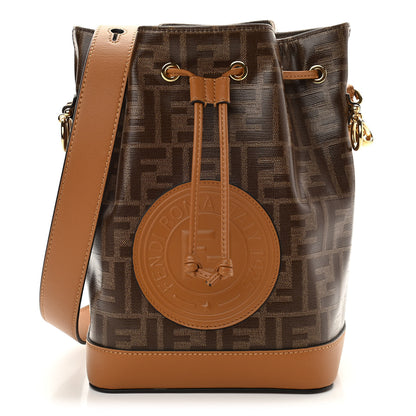 Fendi Glazed Fabric Vitello Grace F is Fendi FF 1974 Stamp Patch Grande Mon Tresor Bucket Bag Mogano Panna Nocciola 1 of 10