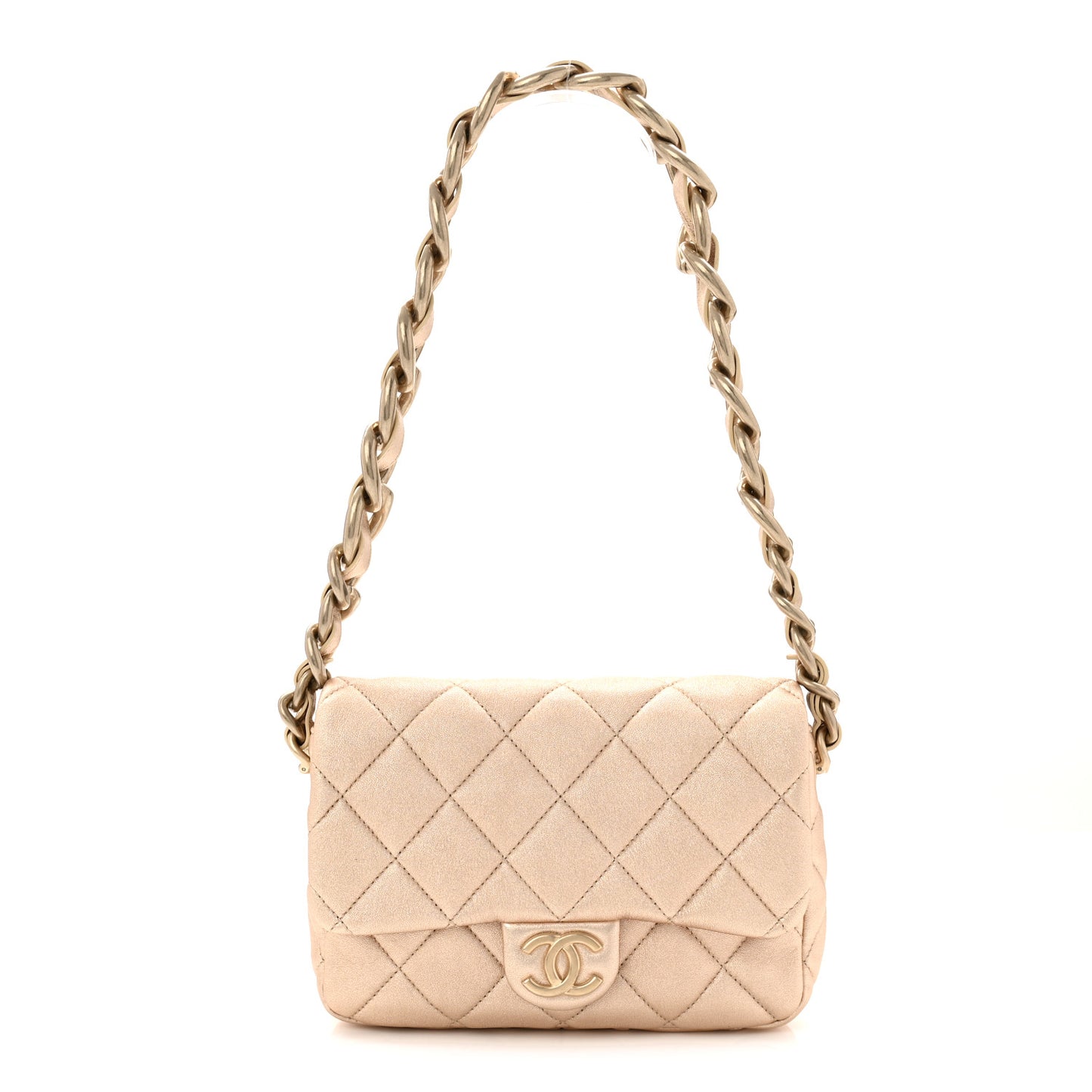Metallic Lambskin Quilted Small CC Funky Town Chain Flap Gold