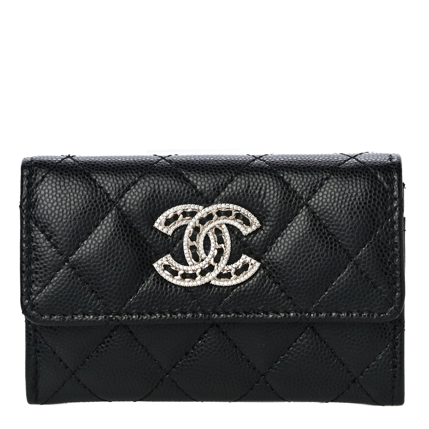 Chanel Caviar Quilted Crystal CC Flap Card Holder Black 1 of 12