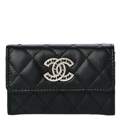 Chanel Caviar Quilted Crystal CC Flap Card Holder Black 1 of 12