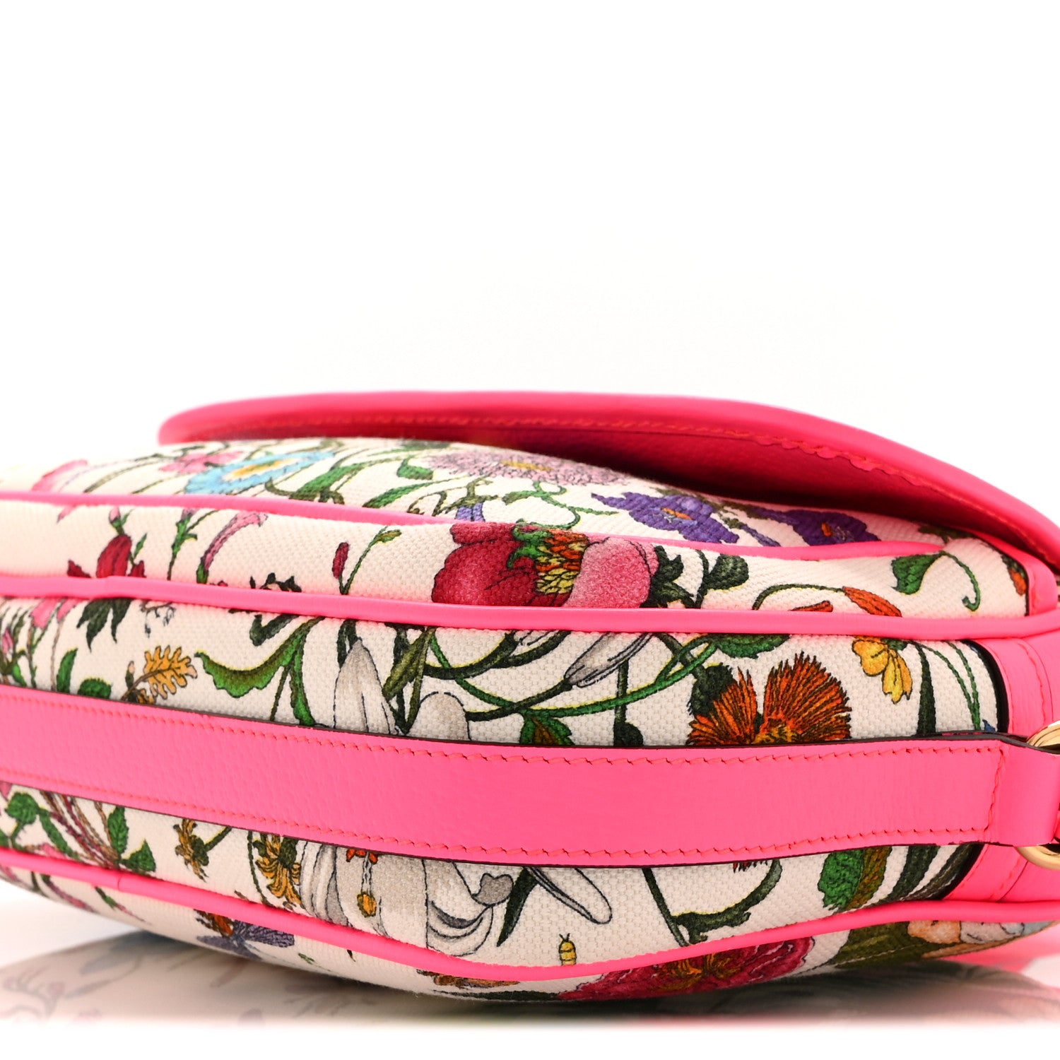 Gucci Canvas Flora Floral Shoulder Bag White Fuchsia Fluo 1854126