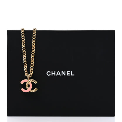 Chanel Metal Enamel Quilted CC Chain Necklace Pendant Gold Pink 6 of 6
