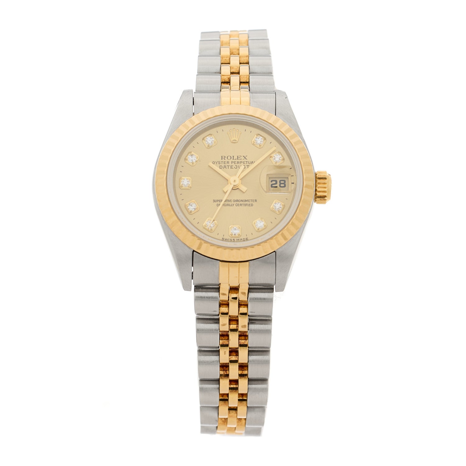 Rolex Stainless Steel 18K Yellow Gold Diamond 26mm Oyster Perpetual Datejust Watch Champagne 69173 1 of 4