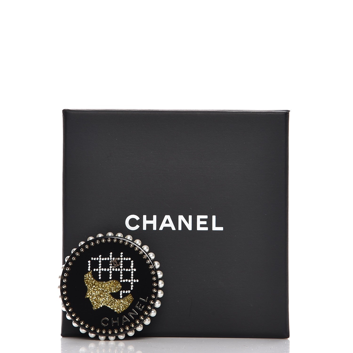 Chanel Resin Crystal Pearl CC Pin Brooch Black Gold 6 of 9