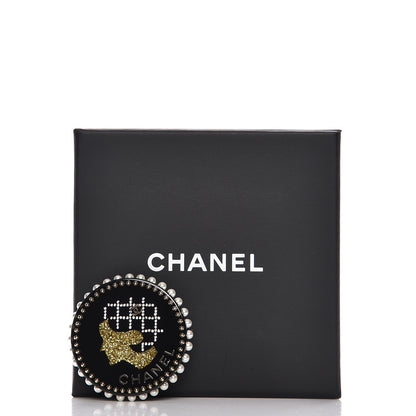 Chanel Resin Crystal Pearl CC Pin Brooch Black Gold 6 of 9