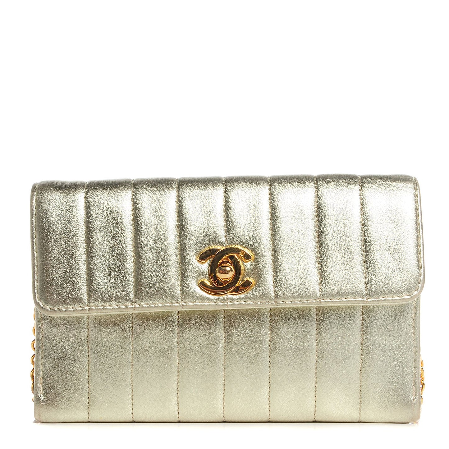 Lambskin Vertical Quilted Mini Flap Light Gold