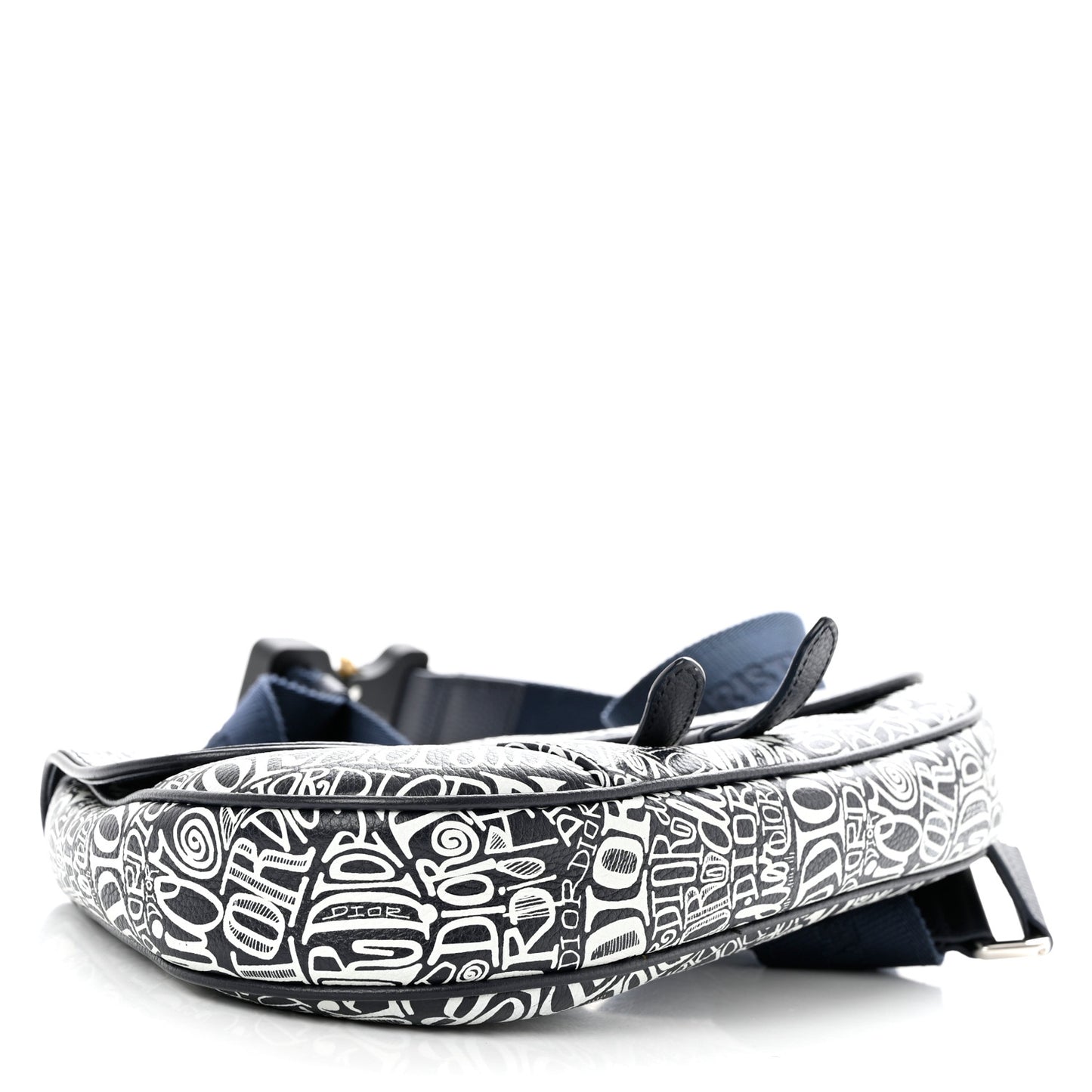 X SHAWN STUSSY Grained Calfskin Printed Mens Saddle Bag Navy Blue