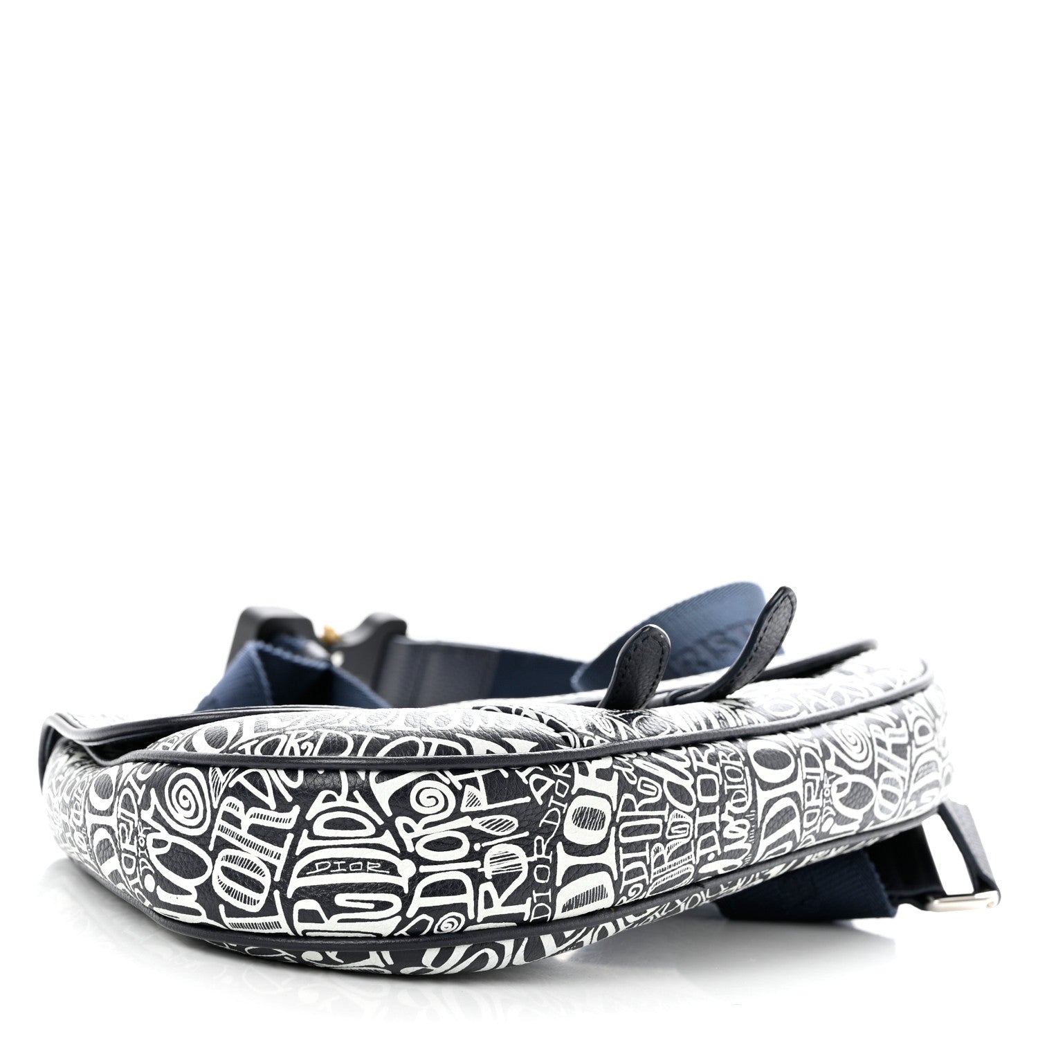 Christian Dior X SHAWN STUSSY Grained Calfskin Printed Mens Saddle Bag Navy Blue 4 of 9