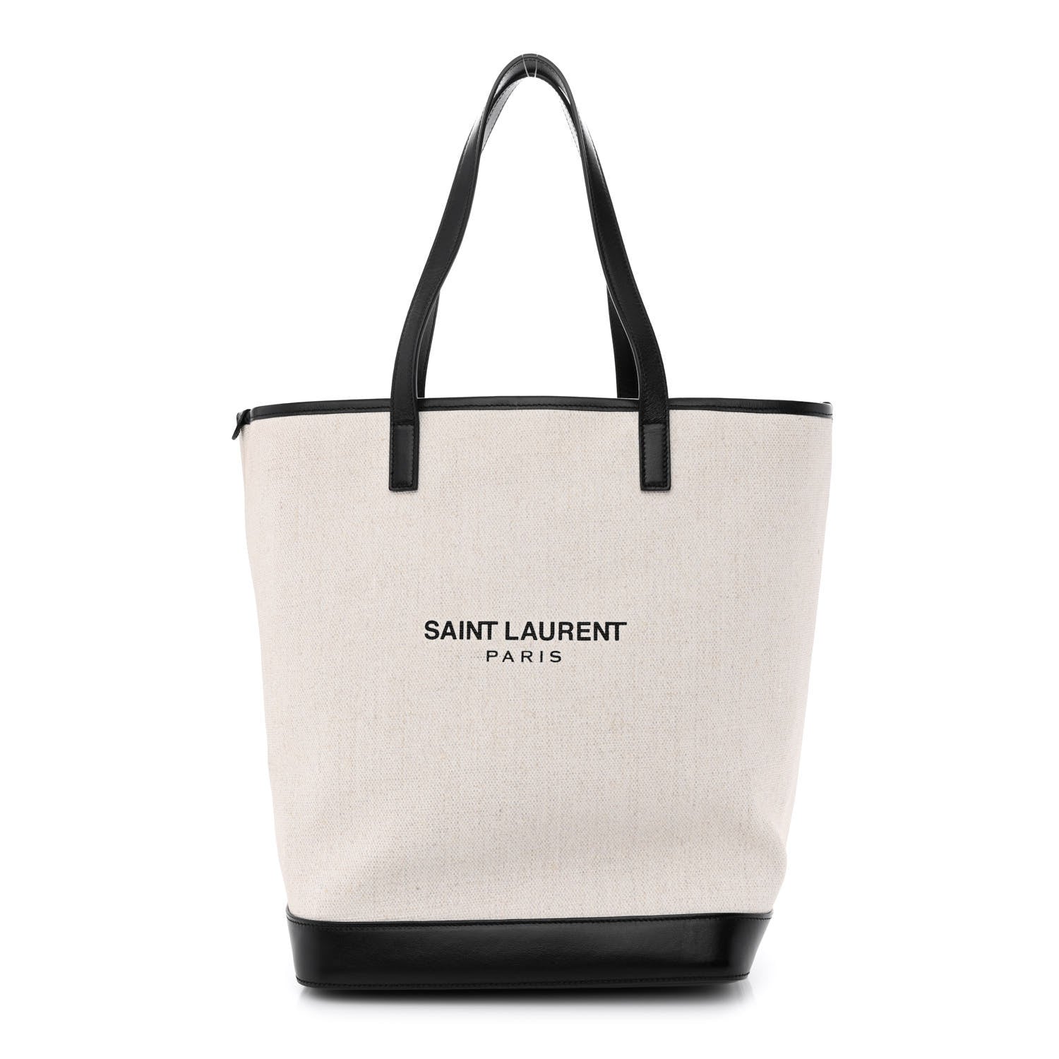 Saint Laurent Canvas Calfskin Teddy Drawstring Shopping Tote White Black 3 of 13
