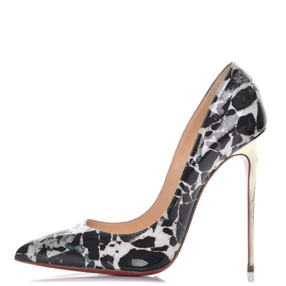 Christian Louboutin Patent Carrare Pigalle Follies 120 Pumps 41.5 Black White Light Gold 1 of 12