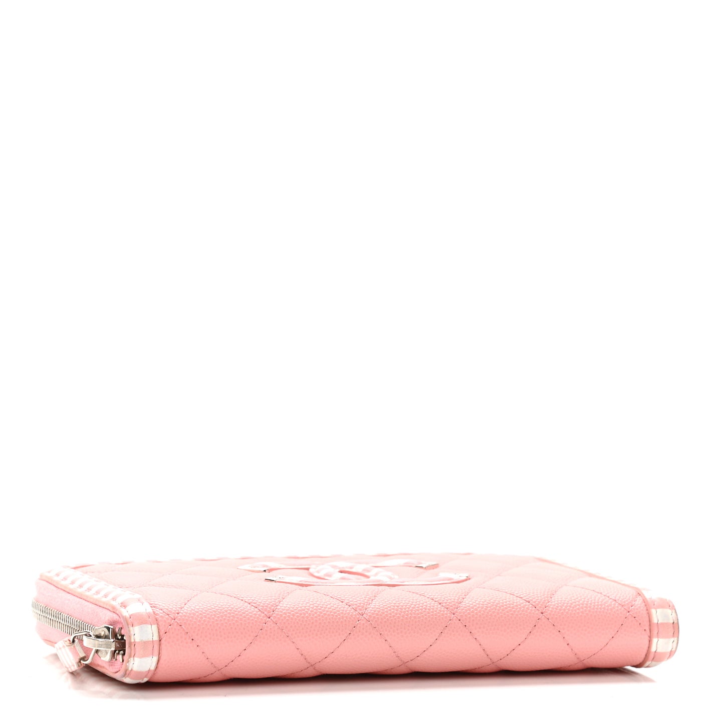 Caviar Quilted Stripe Filigree Zip Around Wallet Pink White