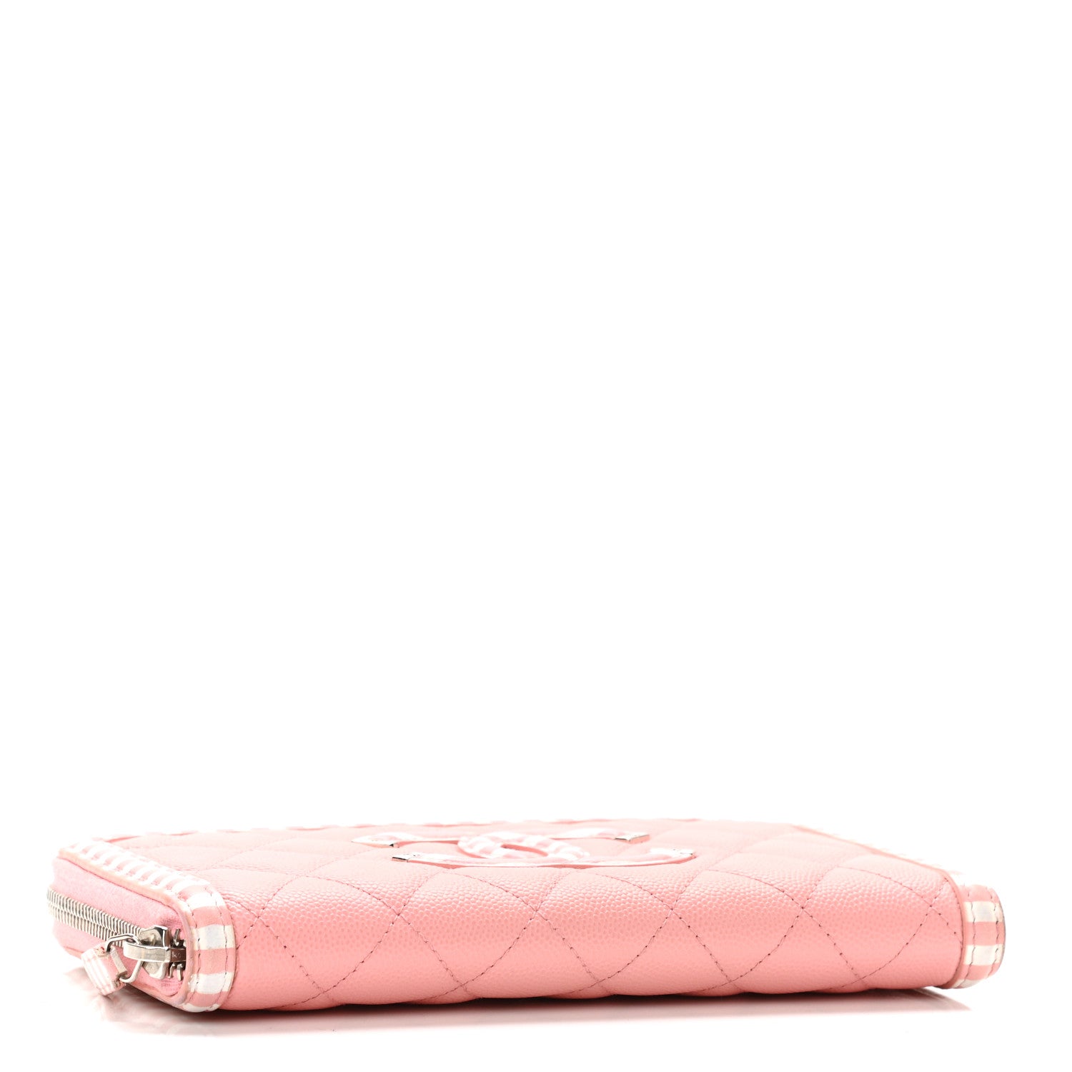 Chanel Caviar Quilted Stripe Filigree Zip Around Wallet Pink White 4 of 12