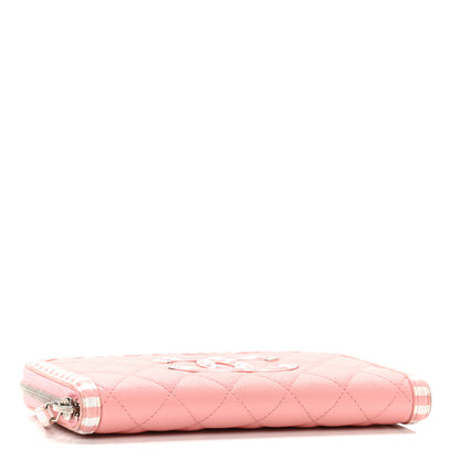 Chanel Caviar Quilted Stripe Filigree Zip Around Wallet Pink White 4 of 12