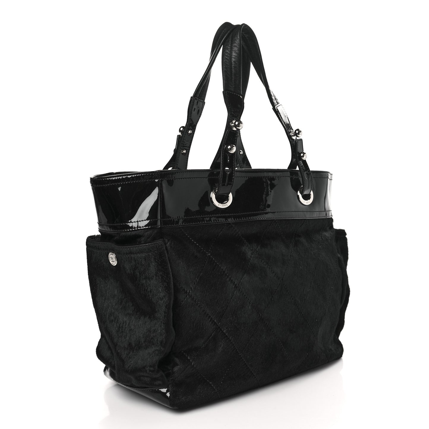 Patent Pony Hair Quilted Paris Biarritz Tote Black