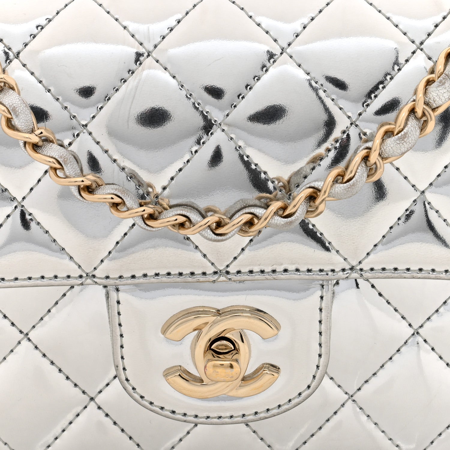 Chanel Mirror Calfskin Metallic Calfskin Quilted Hollywood Boulevard Mini Flap With Star Coin Purse Silver 8 of 11