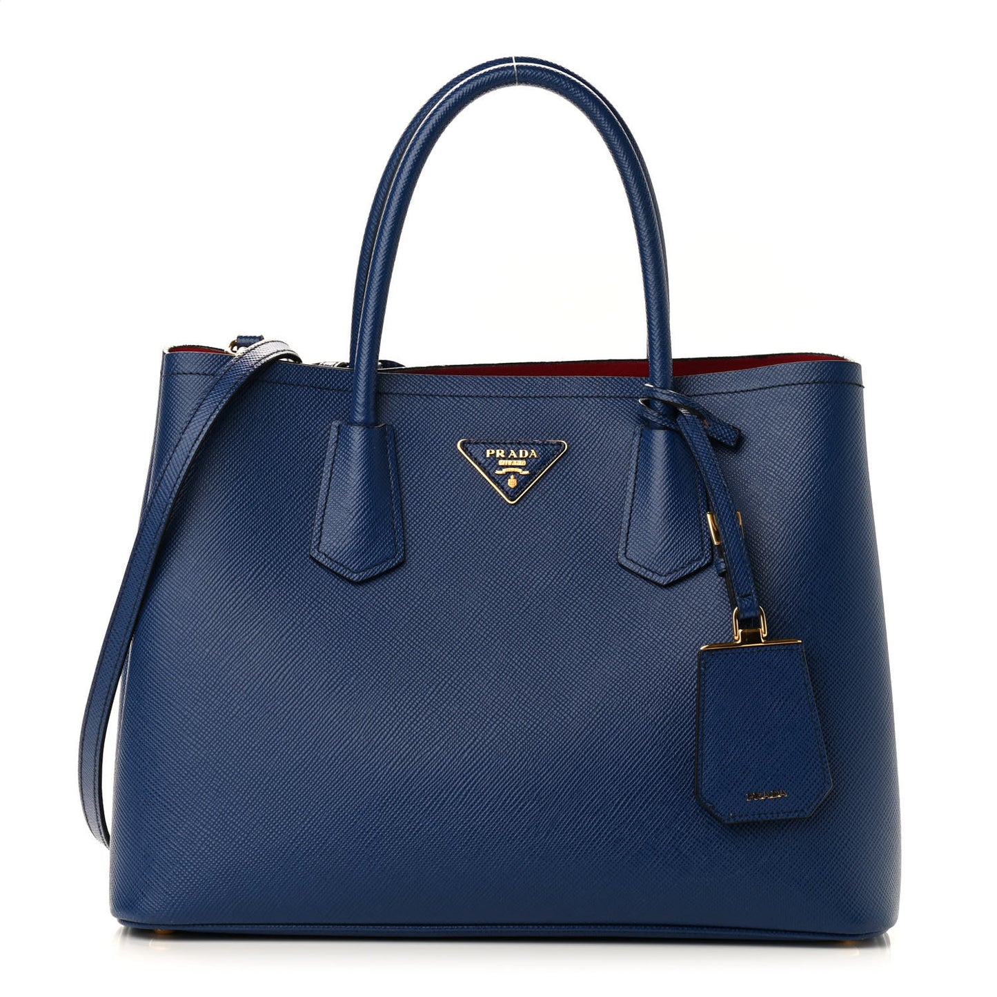 Saffiano Cuir Medium Double Bag Bleuette Rosso